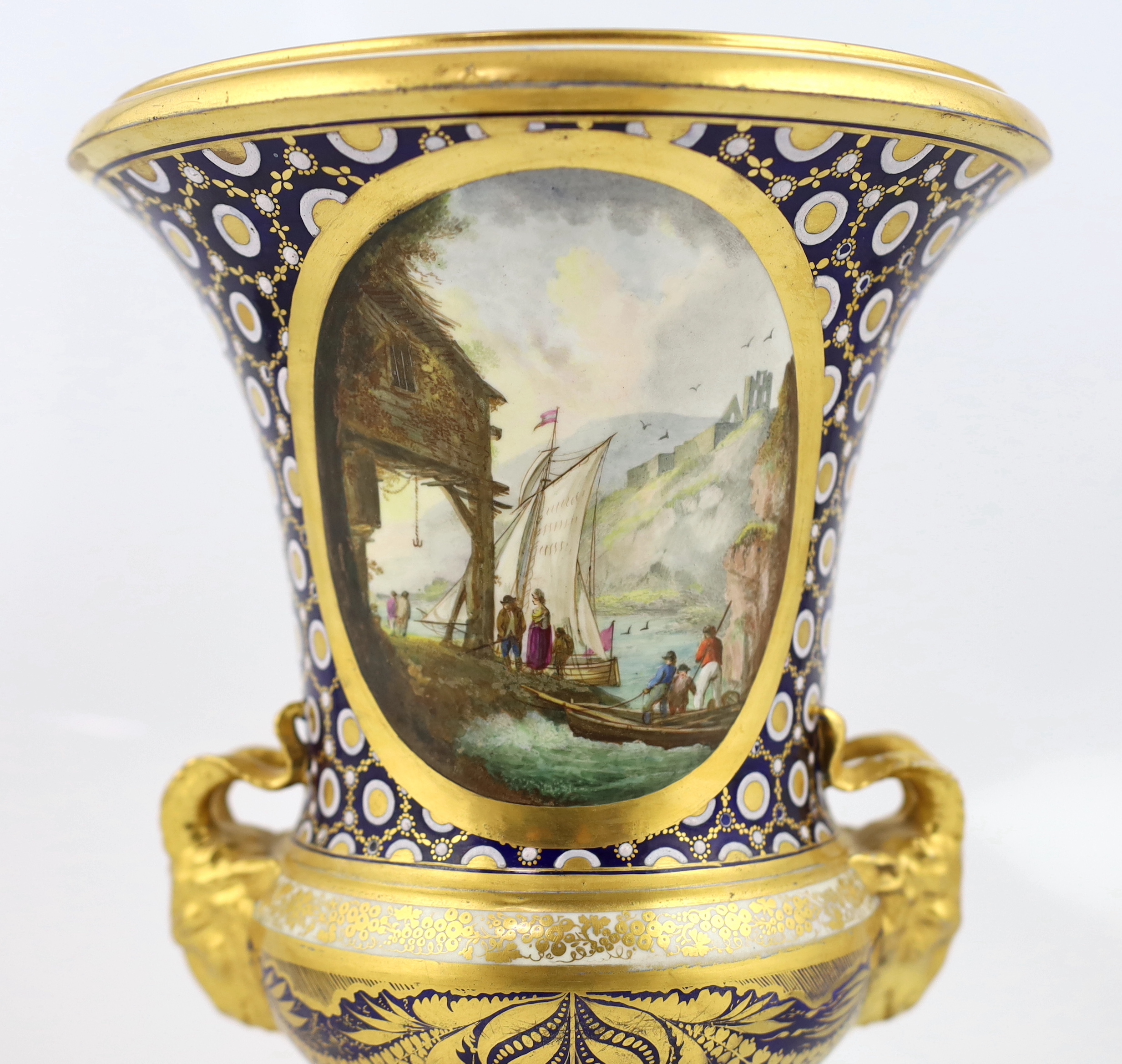 An unusual English porcelain campana vase, possibly Coalport, c.1825